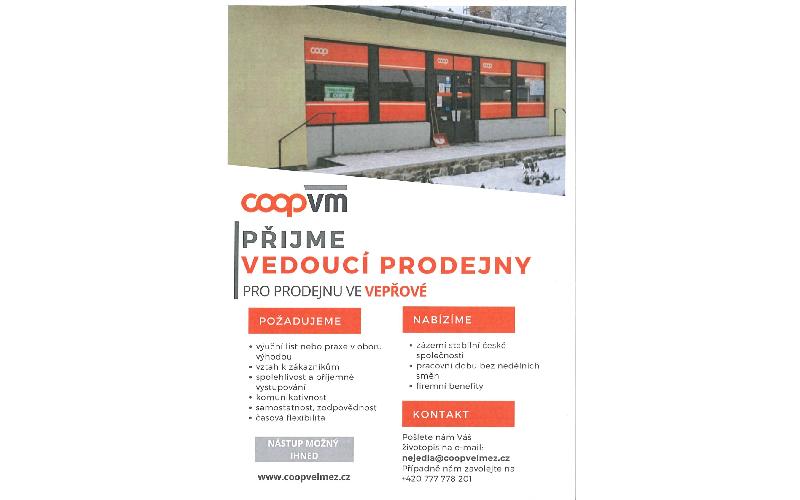 Aktuality - Prodejna ve Vepřové přijme prodavačku